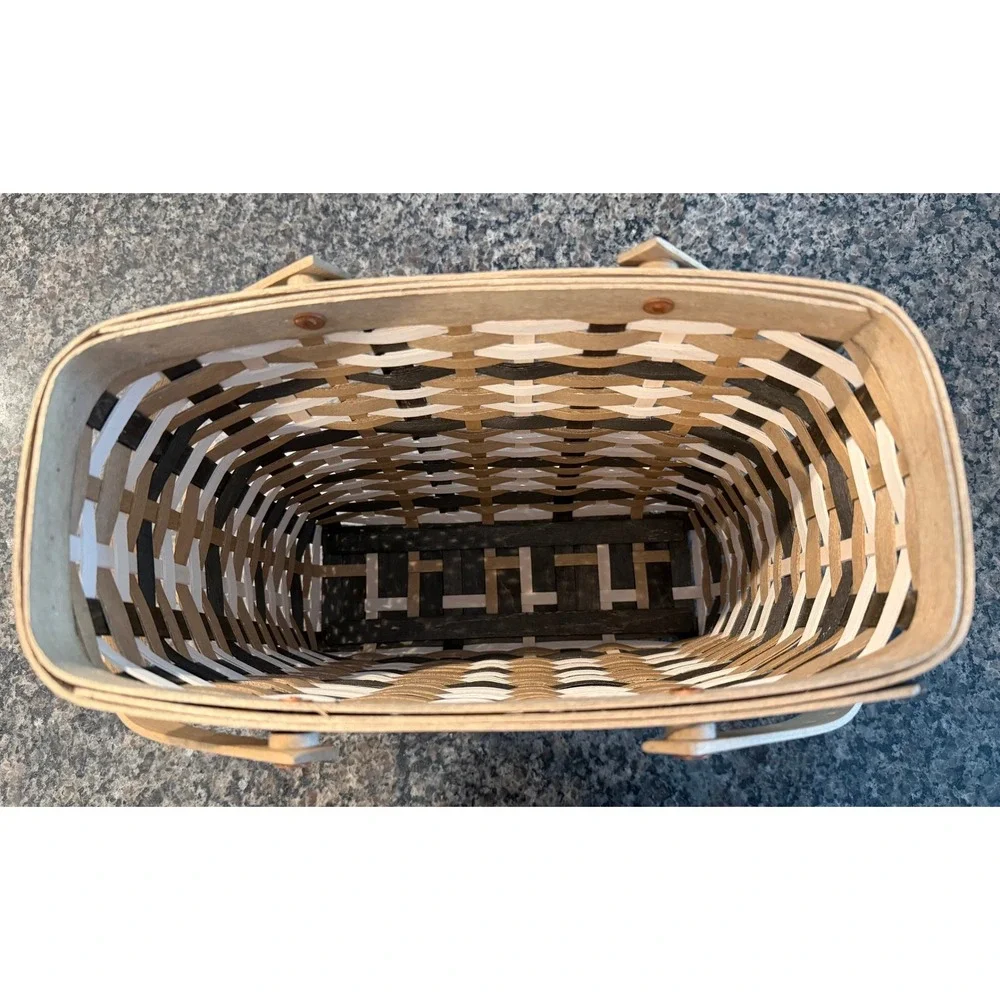 Longaberger for Isaac Mizrahi Live 2020 Woven Basket Tri-Color Wood Black Cream